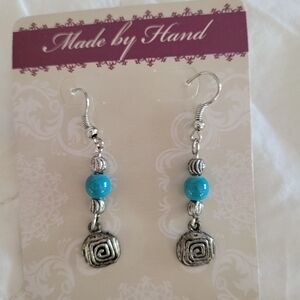 Silvertone and Faux Turquoise Earrings.